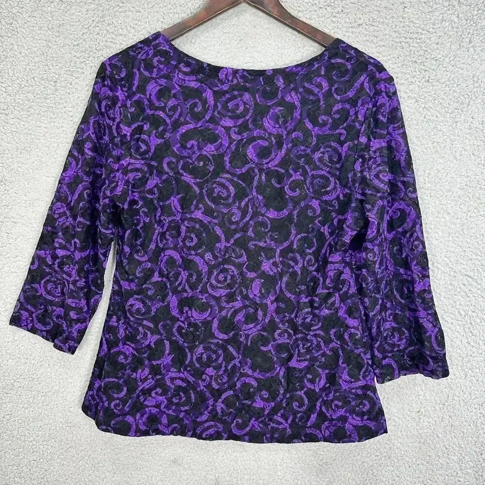 Studio 1940 Top Women Large Purple Black Geometric Lace Milkmaid Boho Whimsigoth - Image 6
