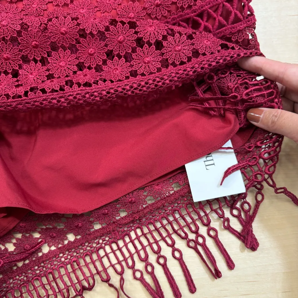 Saylor Margot Lipstick Red Lace Fringe Midi Dress Women’s Medium Cocktail Party - Image 8