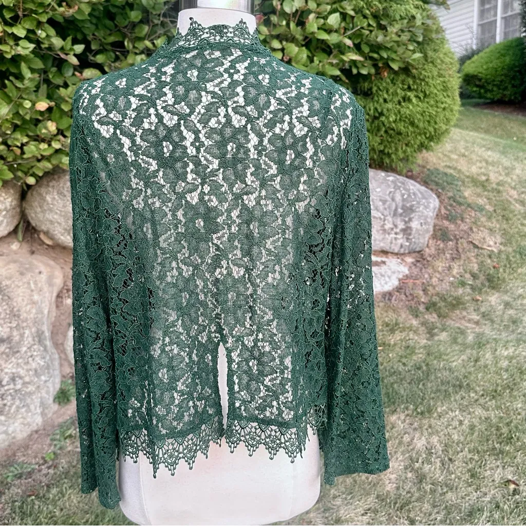 Elegant Green Lace Women's Vintage Victorian Cardigan Size M - Image 10