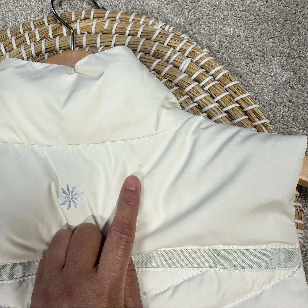 Athleta  So Down Asymmetrical Front Zip Puffer Vest Down Feather in Ivory Size S - Image 12