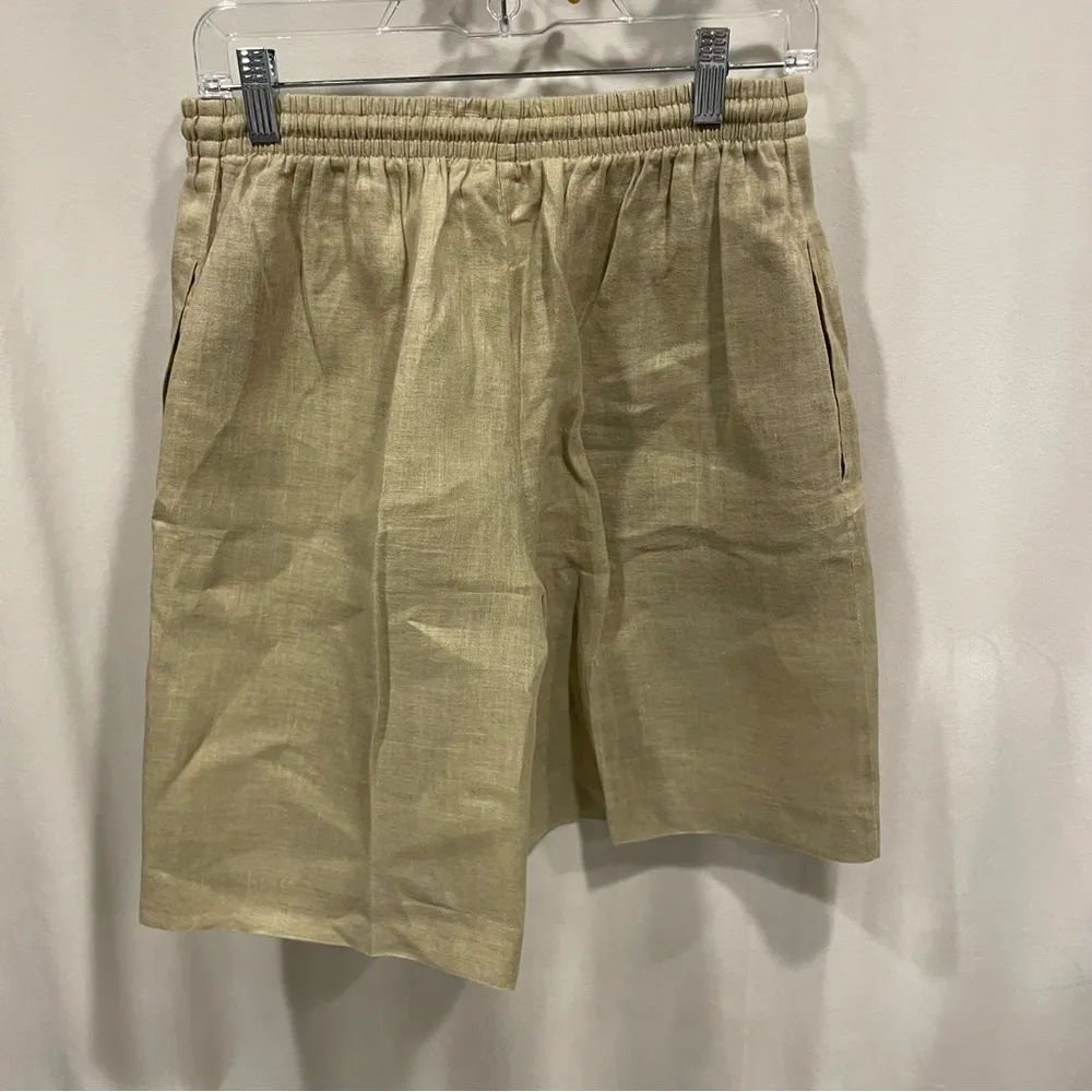 Vintage 80’s tan linen luxury shorts elastic waist beachy breezy coastal Size M - Image 4
