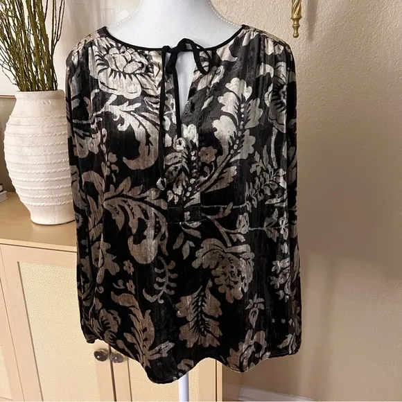 ANTHROPOLOGIE Brown Faustine Velvet Floral Peasant‎ Blouse Size Size Small - Image 2
