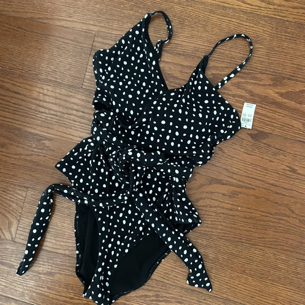 NEW WITH TAGS Aerie Ribbed Wrap One Piece Polka Dot Swimsuit Size XL Size 16 NEW - Image 9