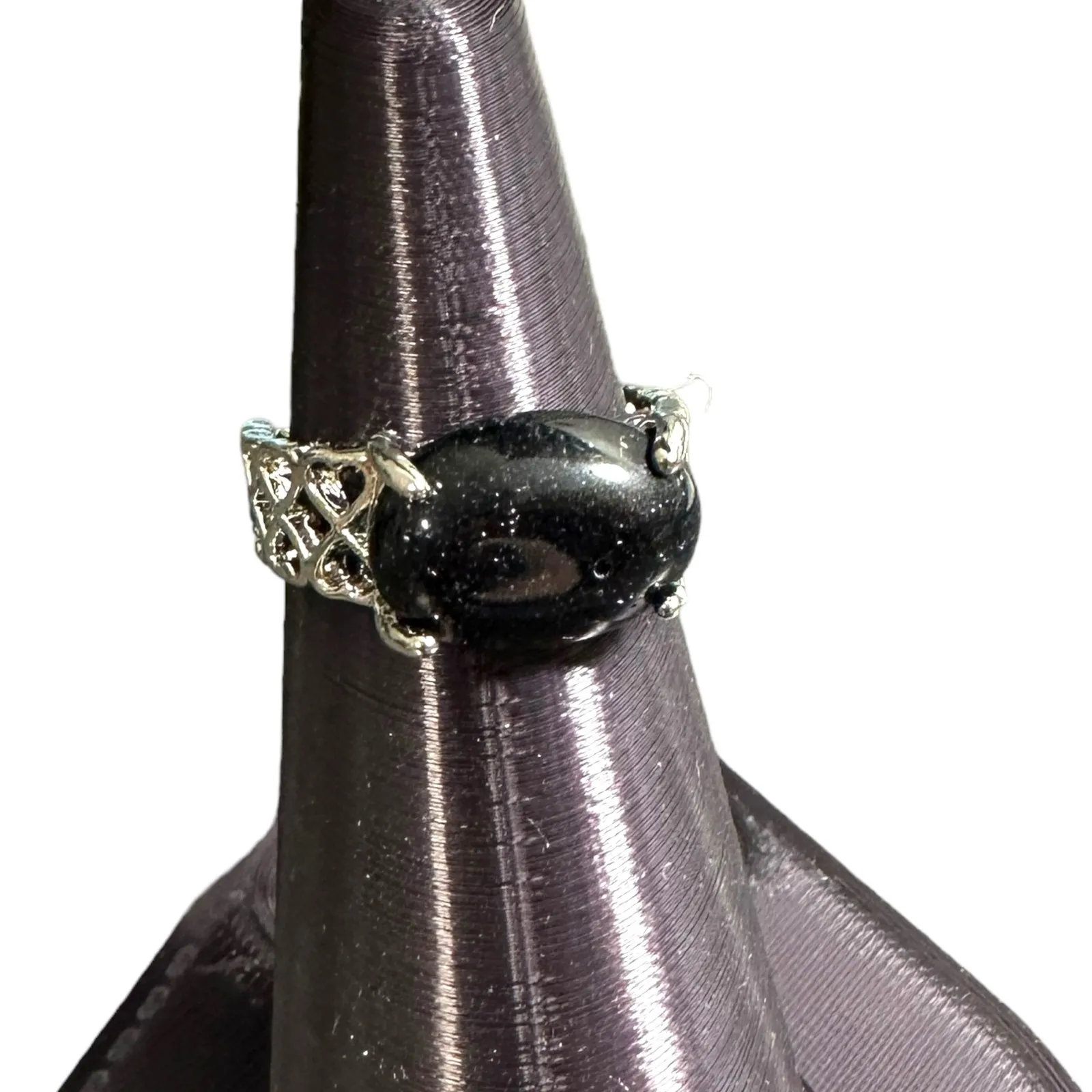 Dark Blue Goldstone Semi-Precious Silver Plated Ring New 7 - Image 2
