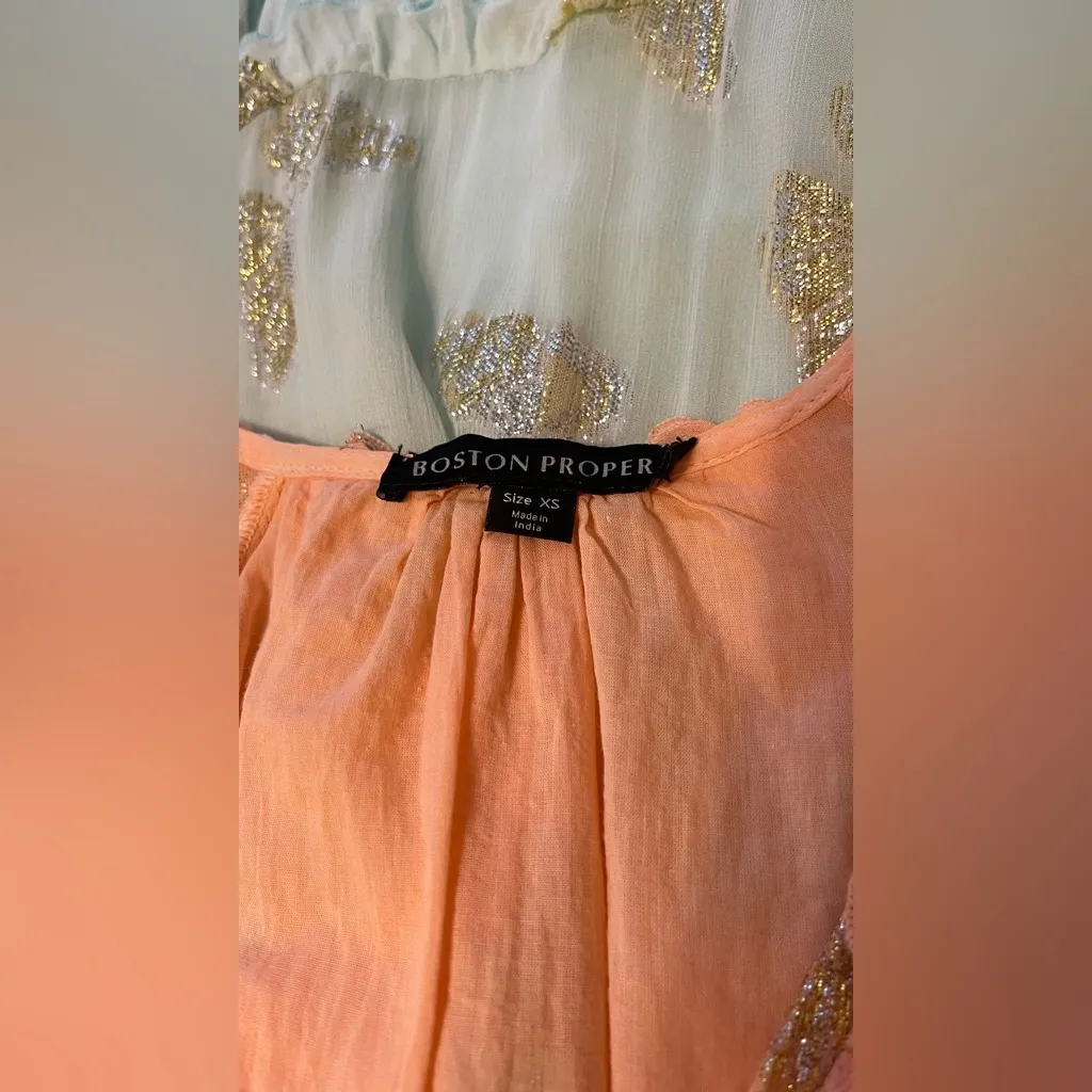 Boston Proper Ombre
Butterfly Dress A-Line Peach Teal Metallic Gold Sz XS - Image 6