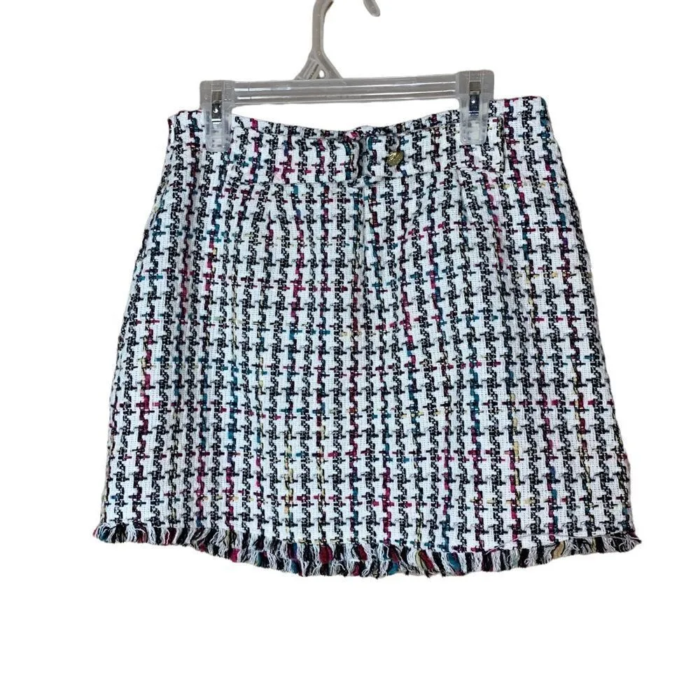 ‎Leyden Houndstooth Faux Wrap Tweed Mini Skirt Size XS - Image 5
