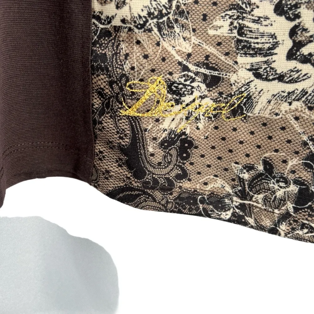 Desigual Dress S EU / XS US Brown Black Lace Print Cap Sleeve Bodycon Spain - Image 4