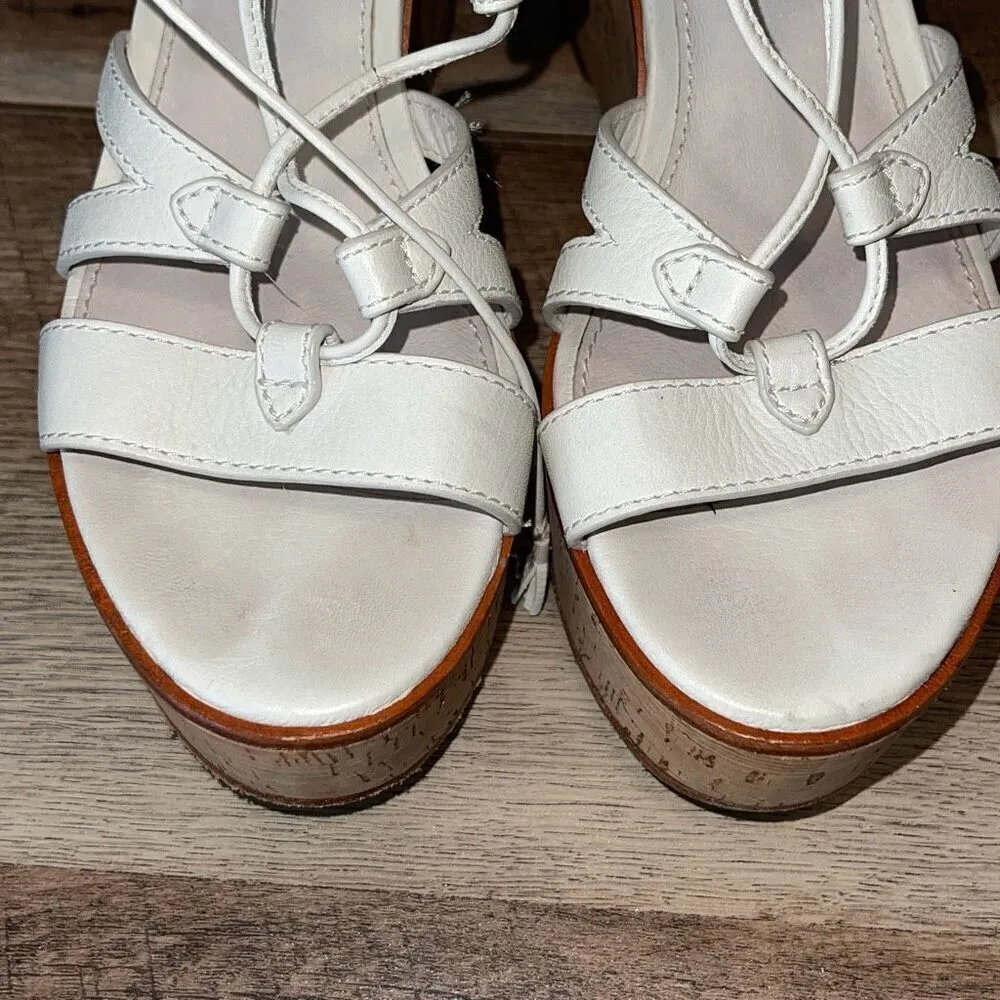 Frye Womens Heather Lace Up Tassel Cork Wedge Gladiator Sandals White Tan Size 6 - Image 10