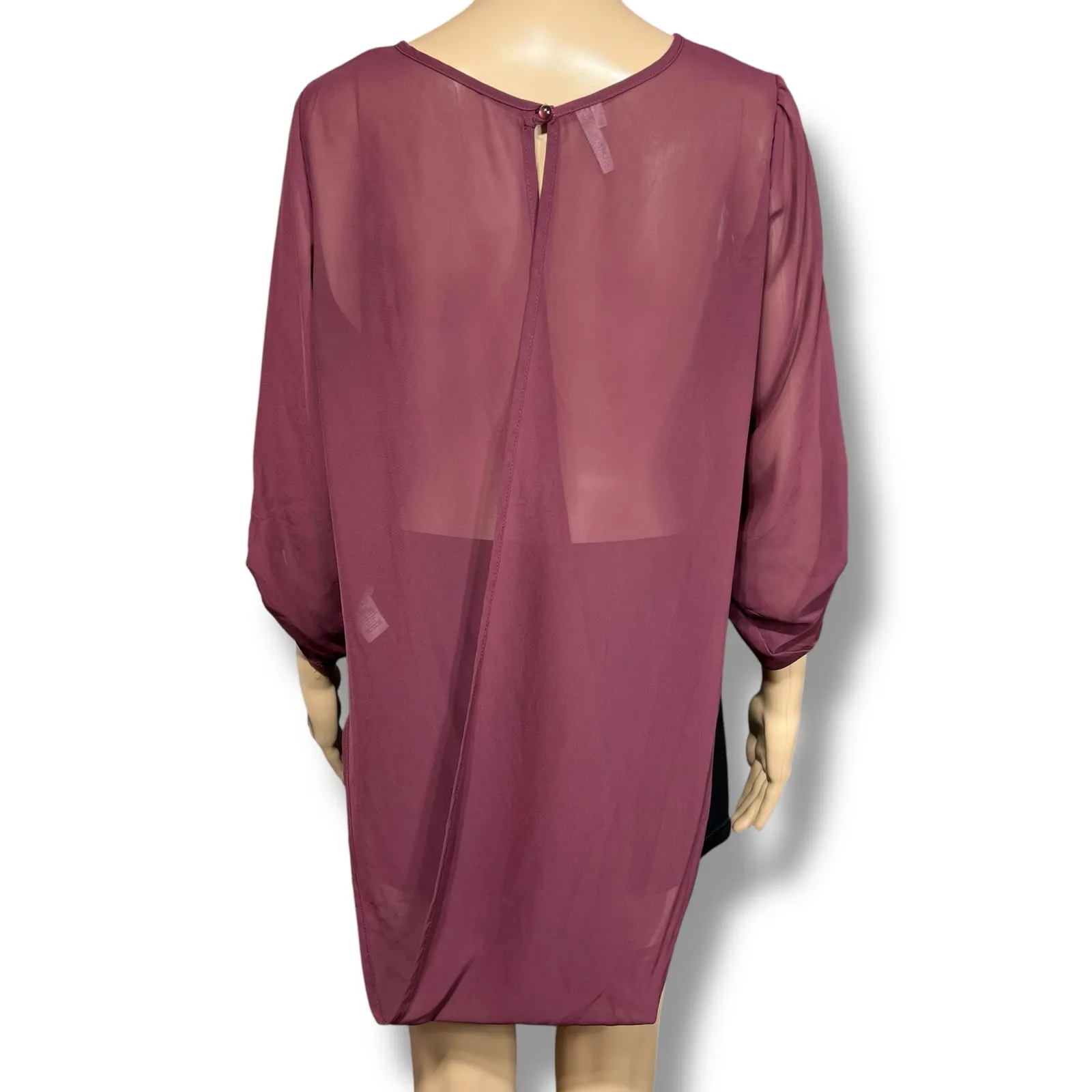 Maurices Womens Sheer Blouse Top Pullover Keyhole Wrap Front High Low Hem Red M - Image 3