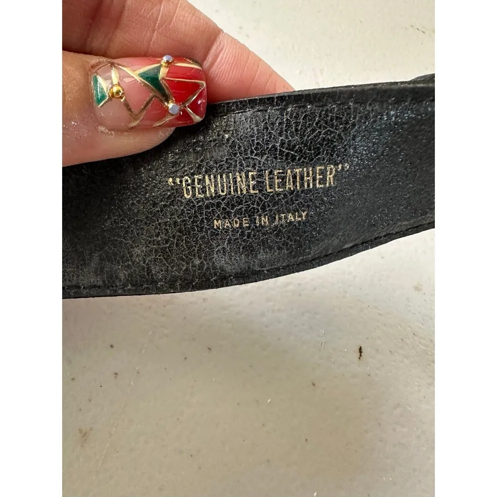 Vintage Paloma Picasso Black Italian Leather XO Logo Rhinestone Buckle Belt L/80 - Image 6