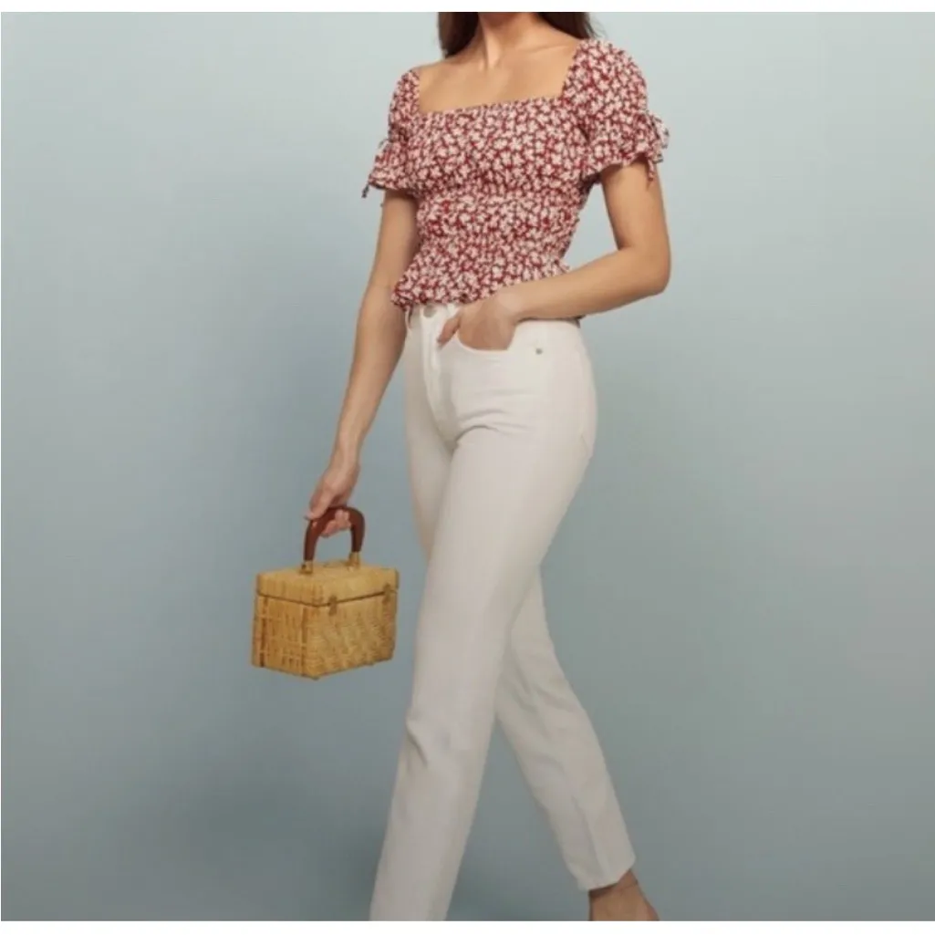 Reformation Solis Top, Grenadine Red On/Off Shoulder, Square Neck - Image 3