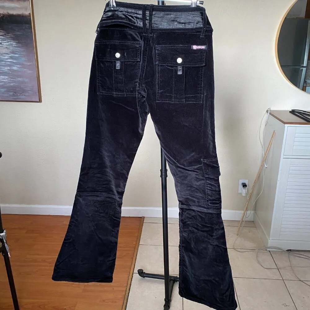 Vintage Y2K Bubblegum black velour flared‎ pocket jeans low rise sz 24 - Image 5