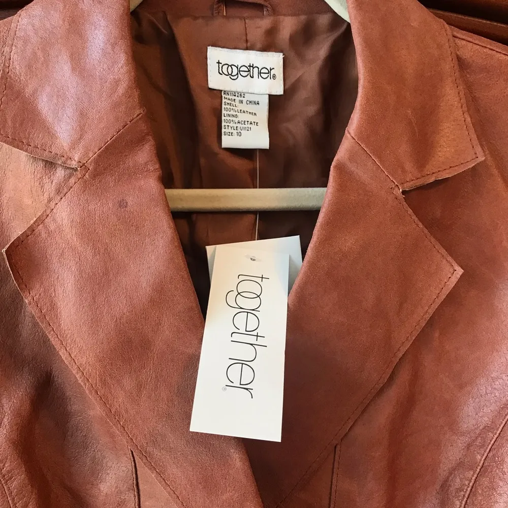 Together 100% Leather Jacket Brown Size 10 - Image 11