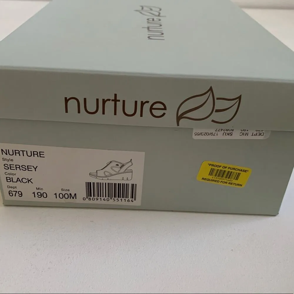 Nurture Wedge Sandal Sersey Black Leather Zipper Wedge Sandals Size 10 NIB - Image 10