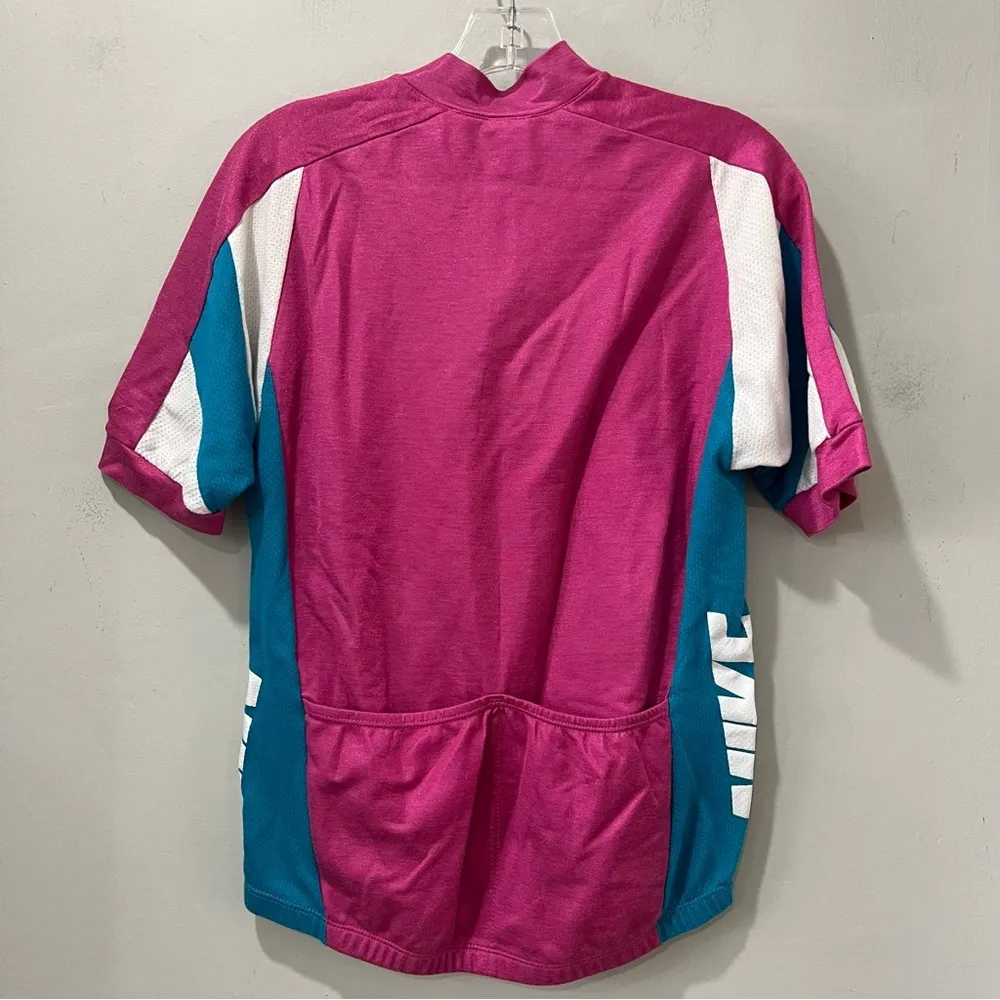 Vintage 90s Nike Jersey Cycling Shirt Small Retro Gray Tag Spell Out Swoosh Pink - Image 7