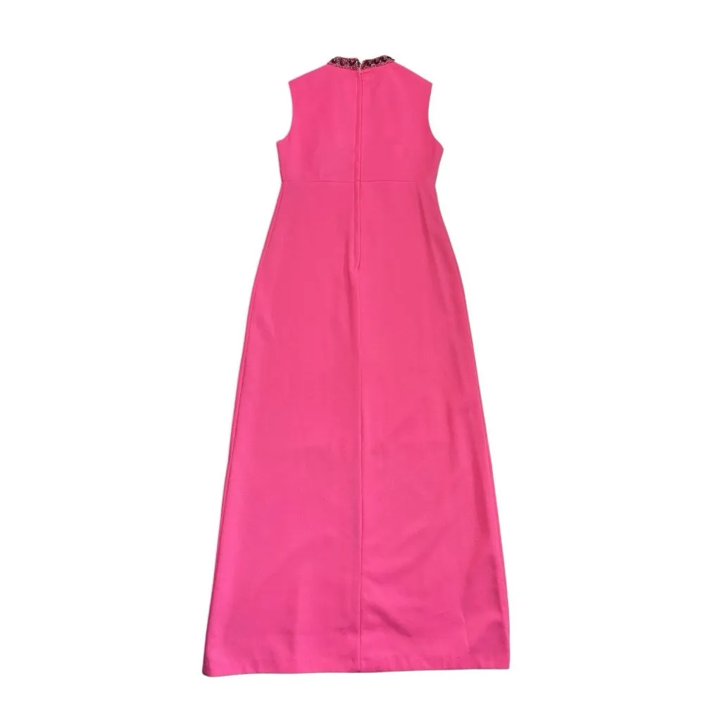 Vtg 60s Maxi Dress W/Jacket Womens S? Barbie Pink Empire Waist Palm Royale Party Size M - Image 10