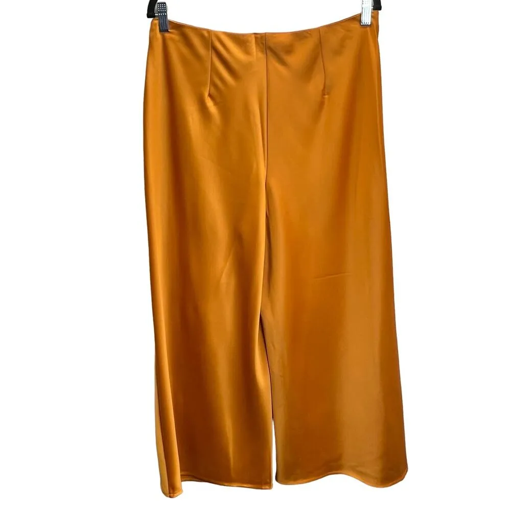 Joie Satin Wide Leg Palazzo Pants Orange Size 10  Cropped Flat Front Leg Pull On - Image 4