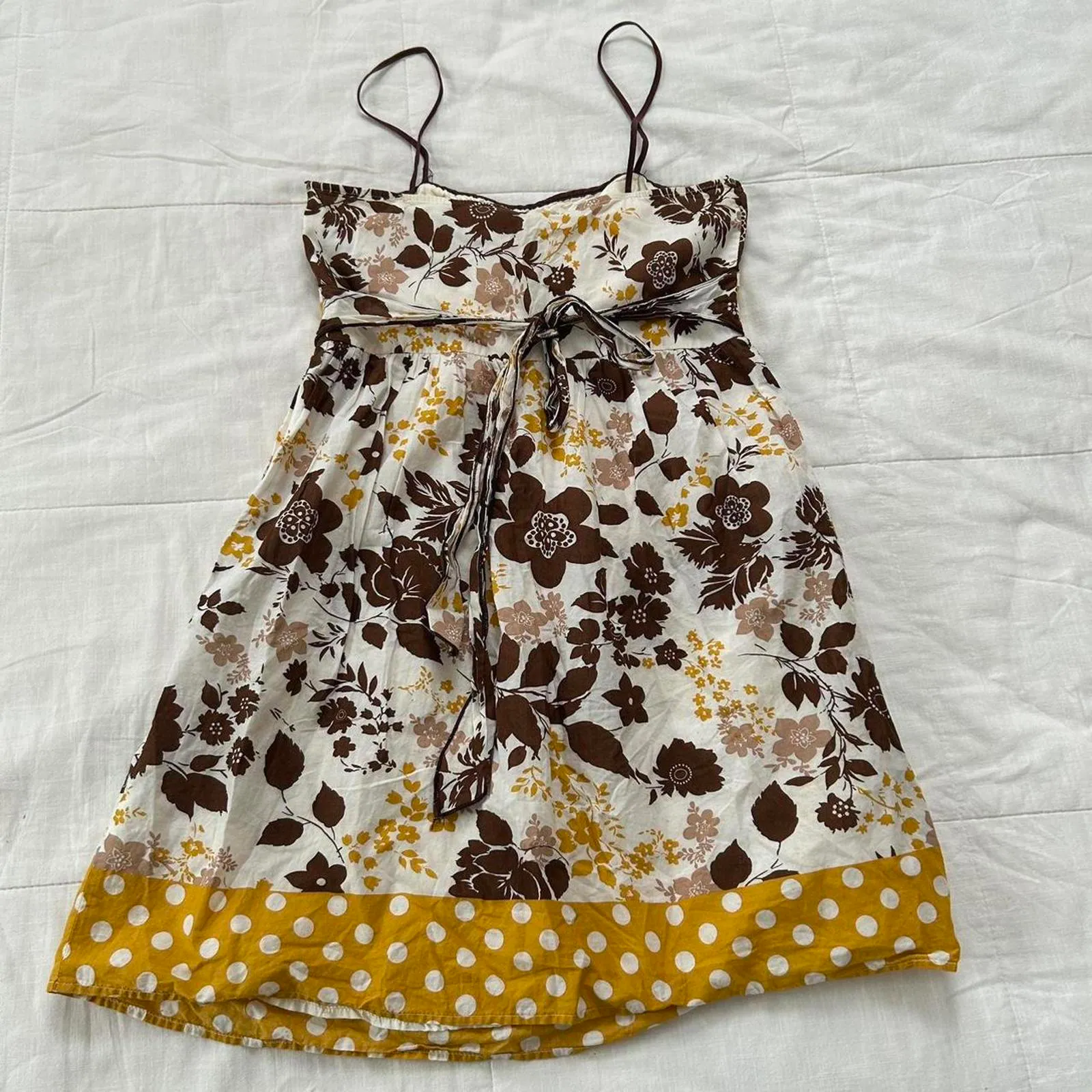 Y2K paper tags vintage City Triangles Yellow brown white floral dress polka dots - Image 4