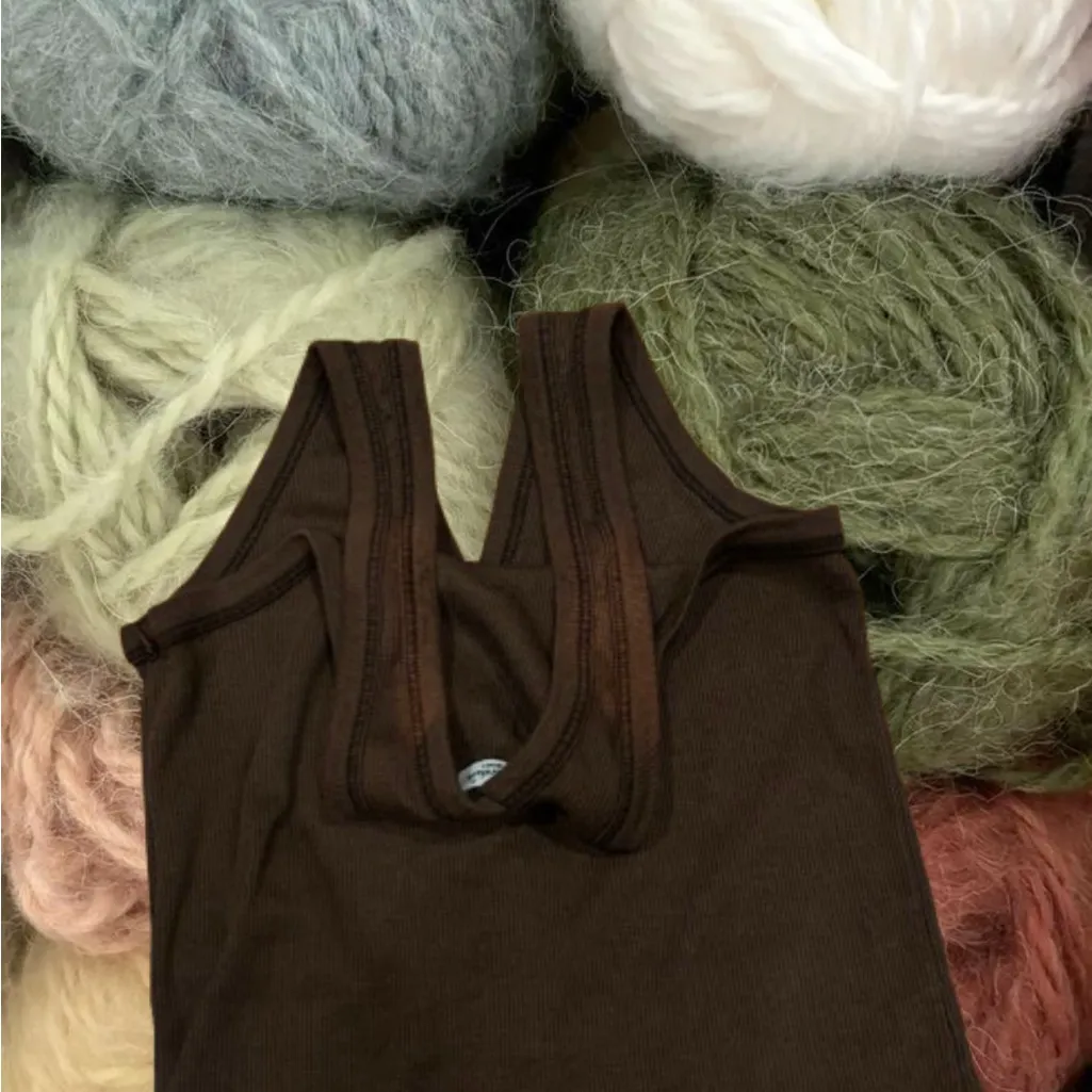 Brown Ribbed Racerback button up Tank top - Splendid - Image 4