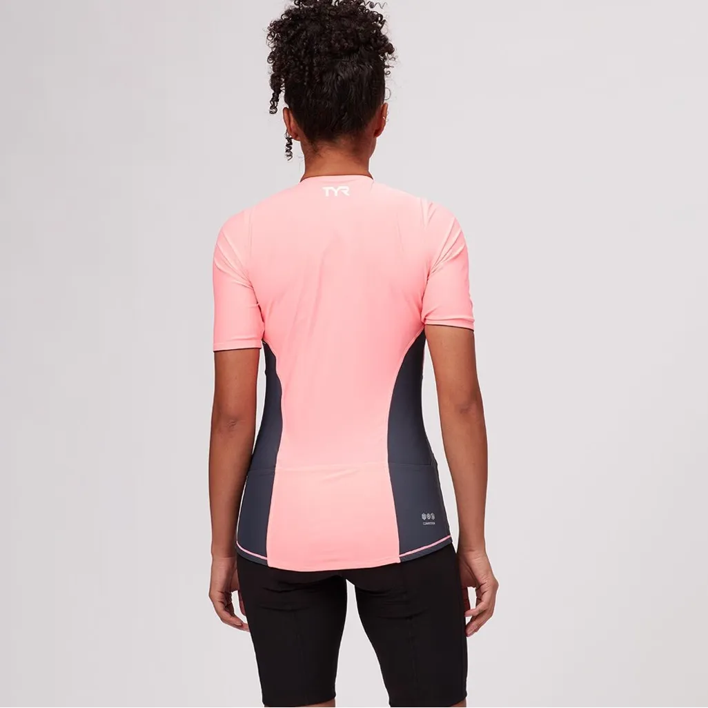 TYR‎ Competitor Short Sleeve Top Size XL Coral Gray Zip Activewear Triathlon Pink - Image 2