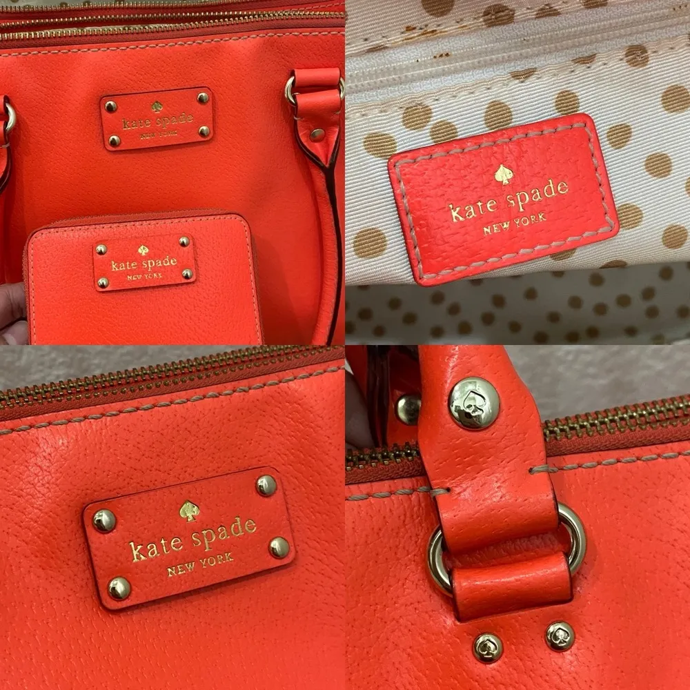 NY Wellesley Highlighter Orange Leather Tote Handbag & Wallet Set - Image 16