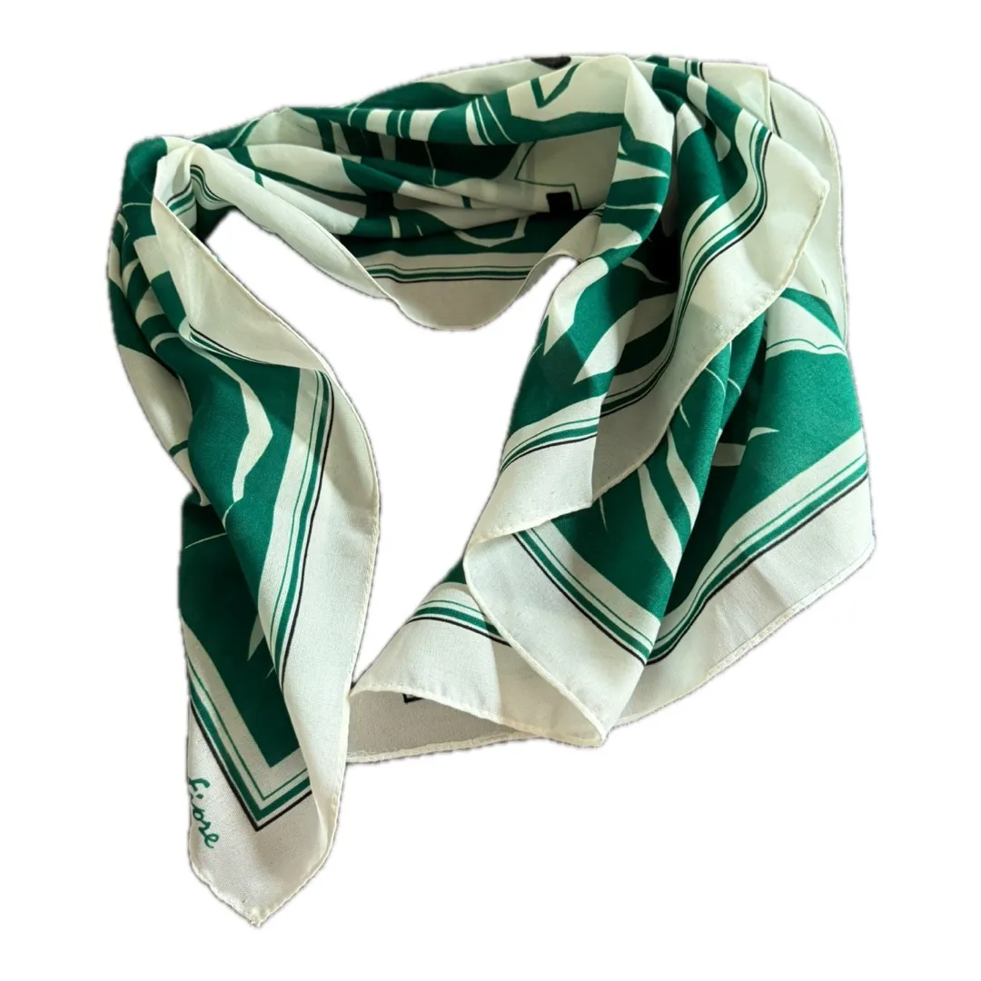 Valentina Fiore Green Floral Vintage Square Scarf Neck Square Handbag Wrap - Image 2
