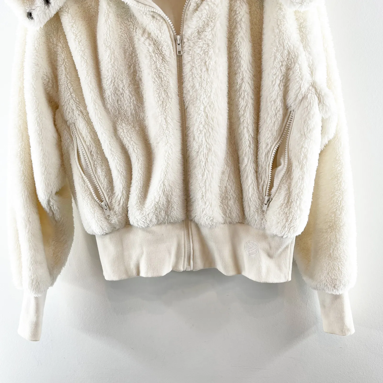 Savvi Amy Long Sleeve Full Zip Sherpa Fleece Jacket with Hood Cream Medium White - Image 8