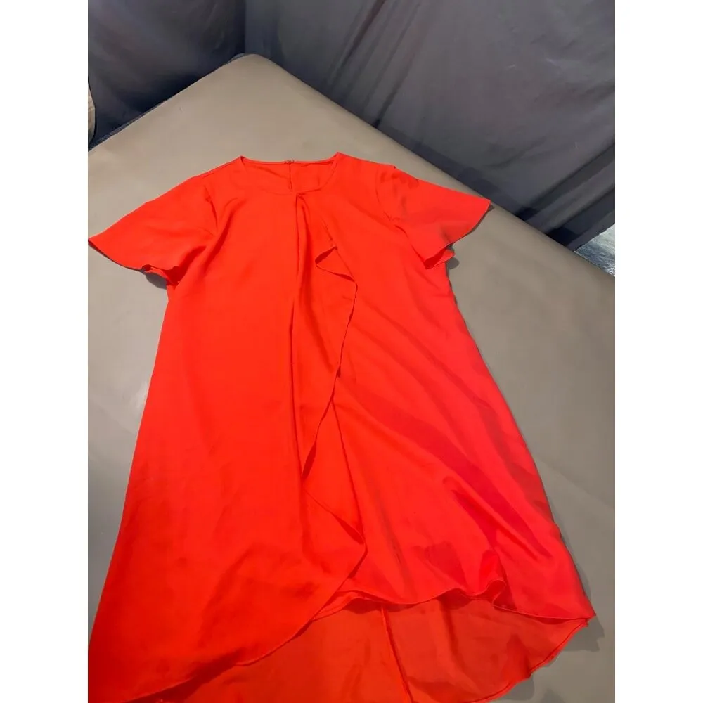 BCBGMAXAZRIA Red Draped Front Short Sleeve Dress Size Large - Image 5