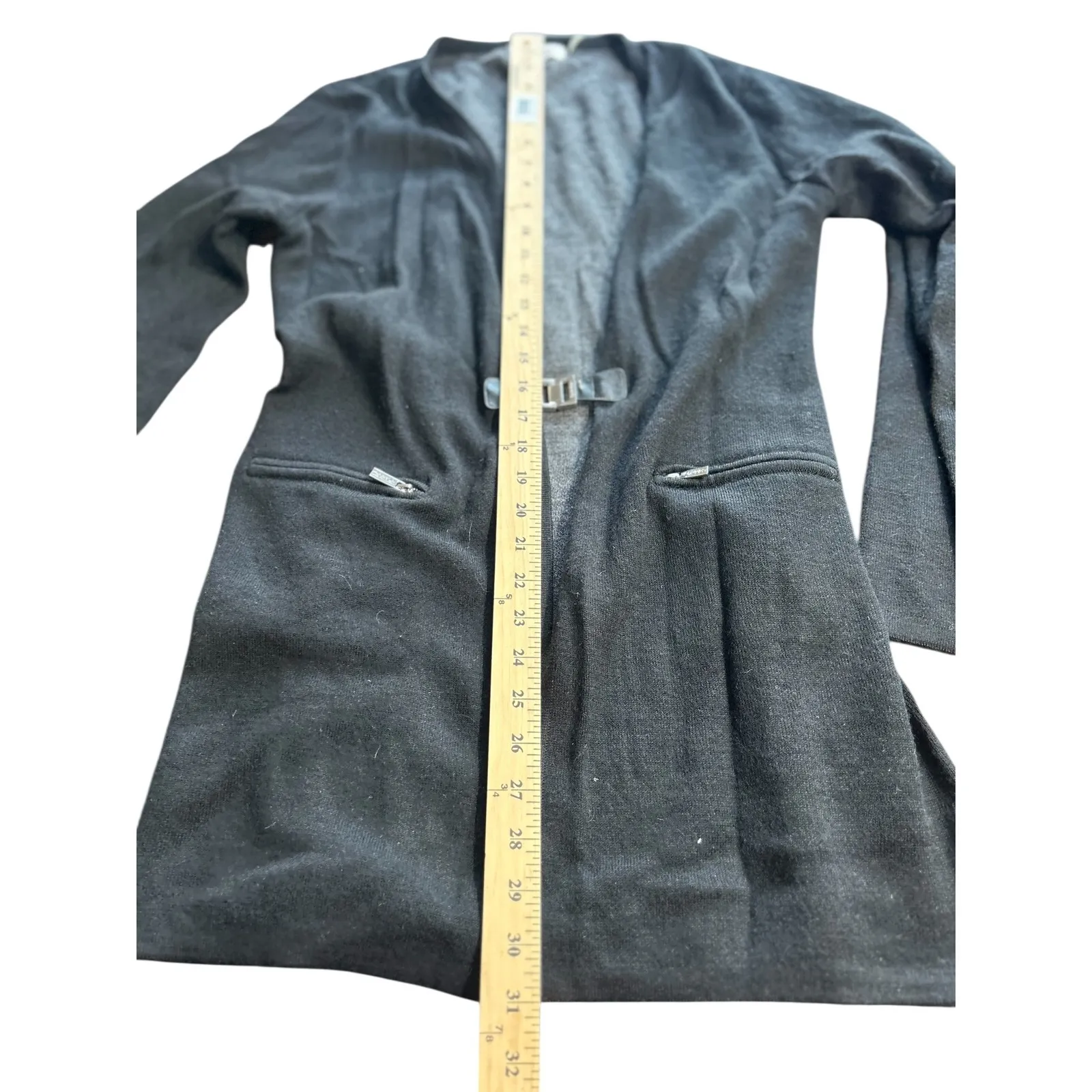 Calvin Klein Black Long Sleeve Open Front Cardigan Sweater with Buckle Detail - Image 4