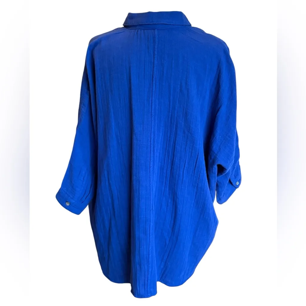 J Jill Pure Jill Relaxed Gauze Button Front Top In Blue Sea Womens Size Small - Image 3