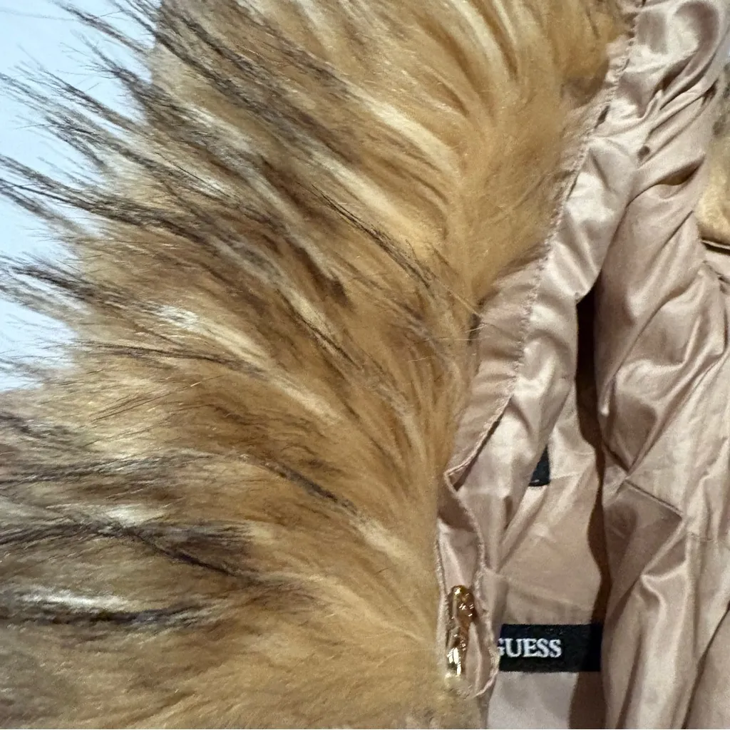 Guess Beige Puffer Jacket with Faux Fur Hood size M - Image 14