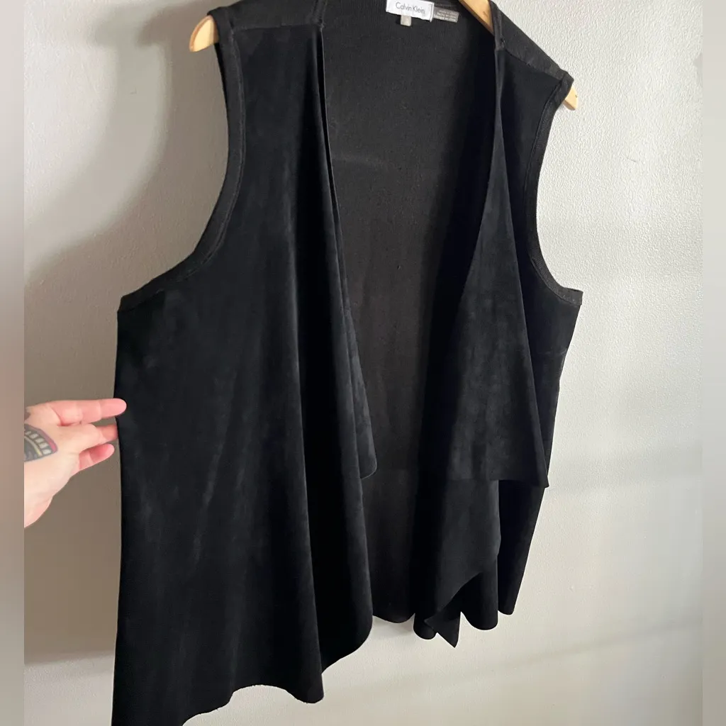 Calvin Klein Black Sleeveless Drape Vest Plus 0X Open Front Waterfall Layered - Image 4