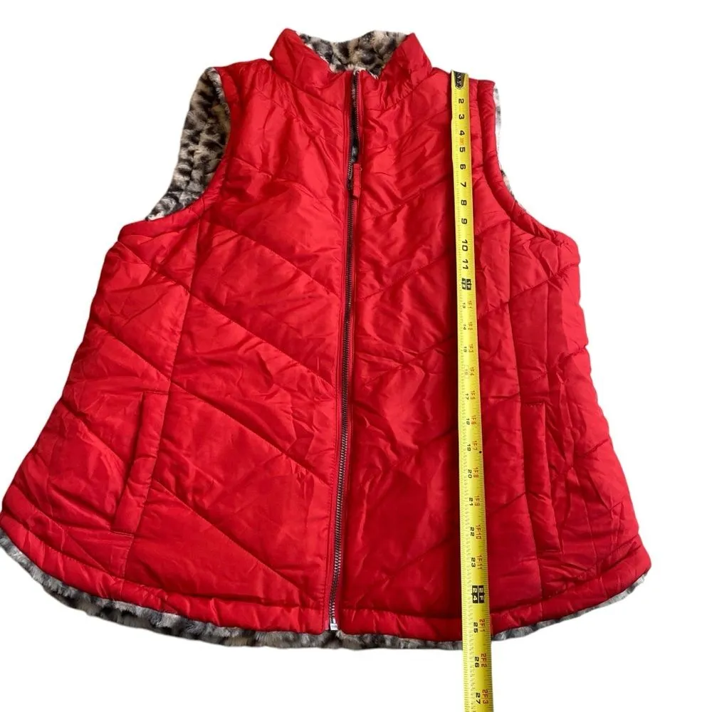 Maurice's Women’s 1X Faux Fur Reversible Puffer Vest Cheetah Print‎ Red Mob Wife - Image 7