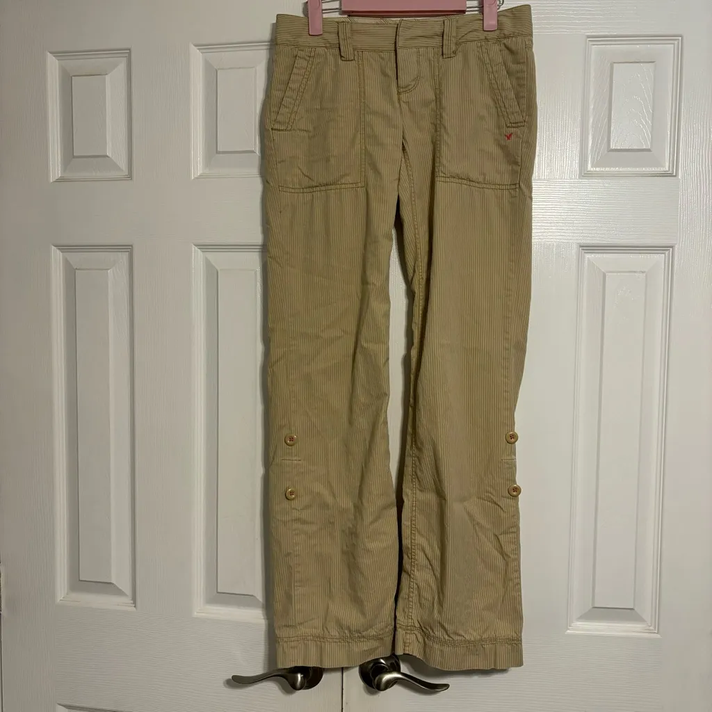 American Eagle Y2K Early 2000’s Tan & White Stripe Low Rise Pants - Image 3