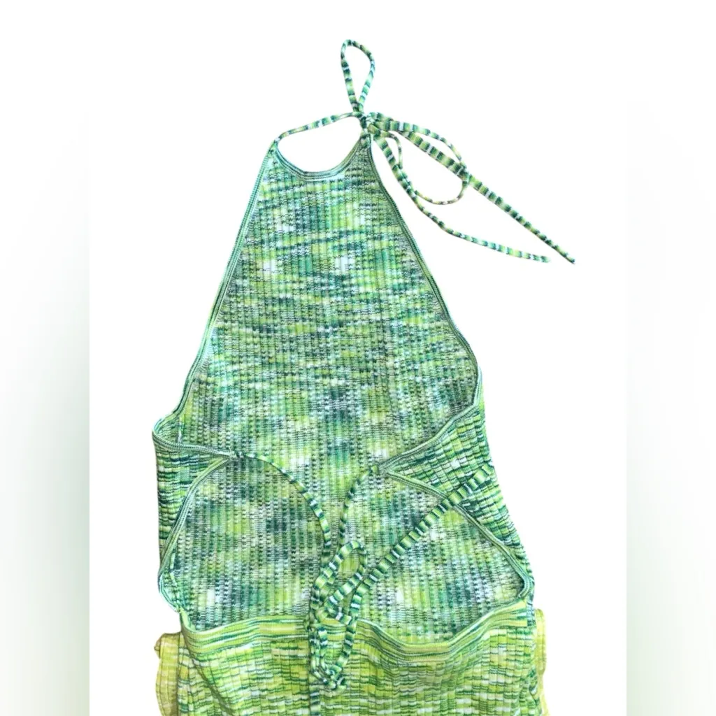 Future Collective With Alani Noelle Midi Halter Tie Neck Knit Sweater Dress XS Green - Image 9