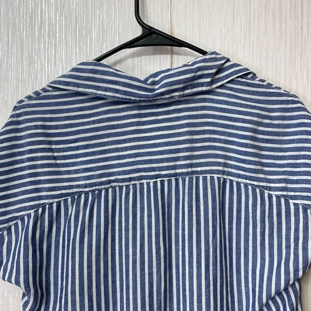 Lola River XS Linen Blend Striped Tunic Top Blue White Flowy Summer Coastal Chic - Image 4