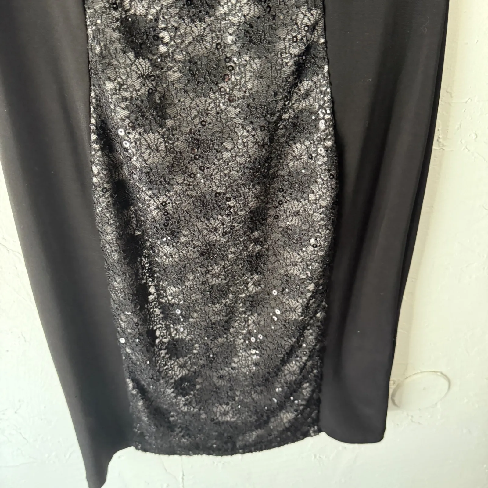 Dressbarn Y2k Black Lace Sequin Sheath Short‎ Sleeve Dress Grunge Goth Party Size 6 - Image 3