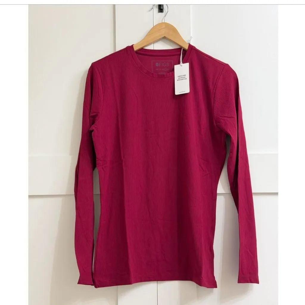 Figs Ribbed Longsleeve Underscrub in Deep Cranberry, Size Large - Image 7