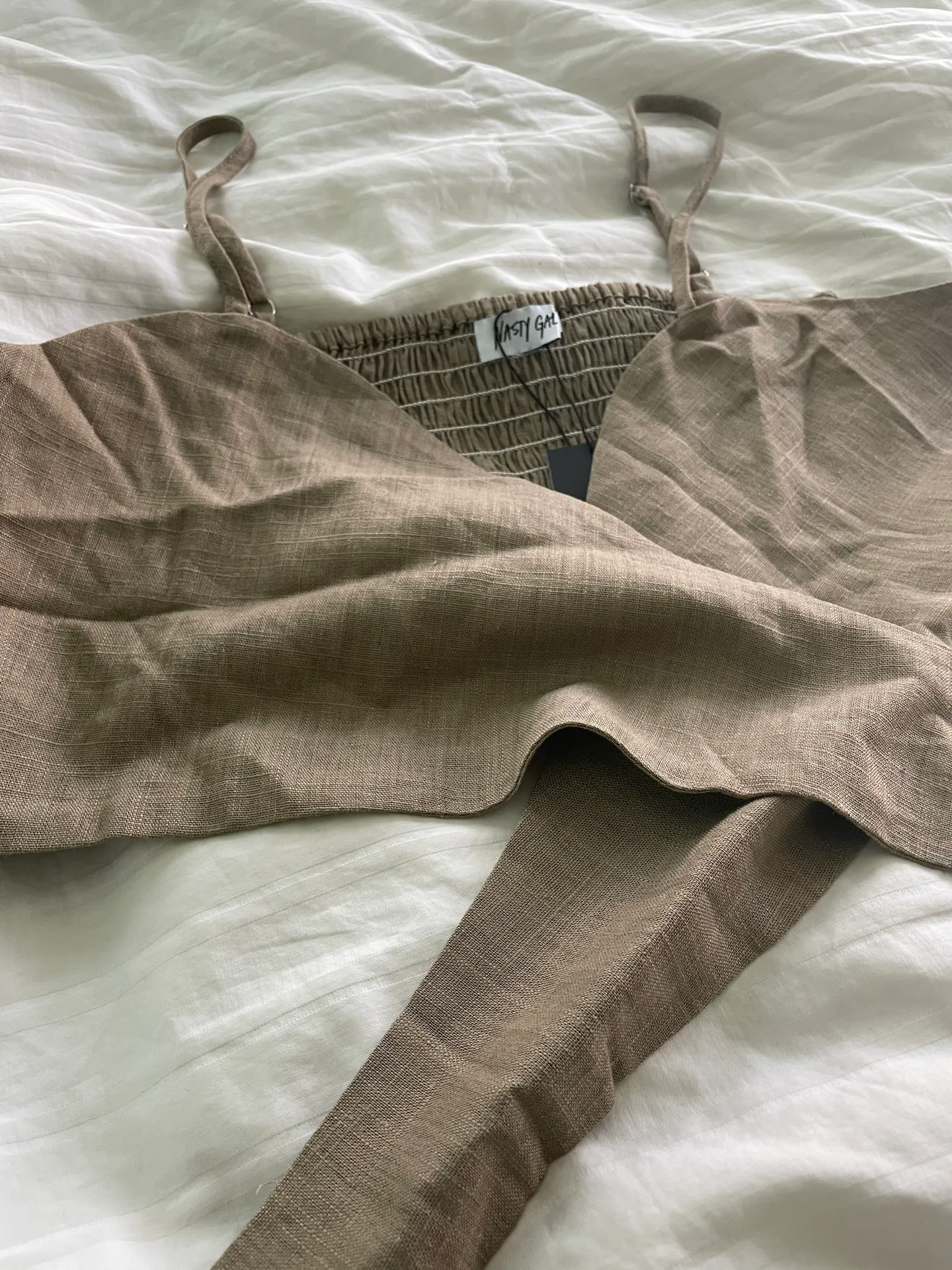 Linen Tie Front Crop Top - Image 7