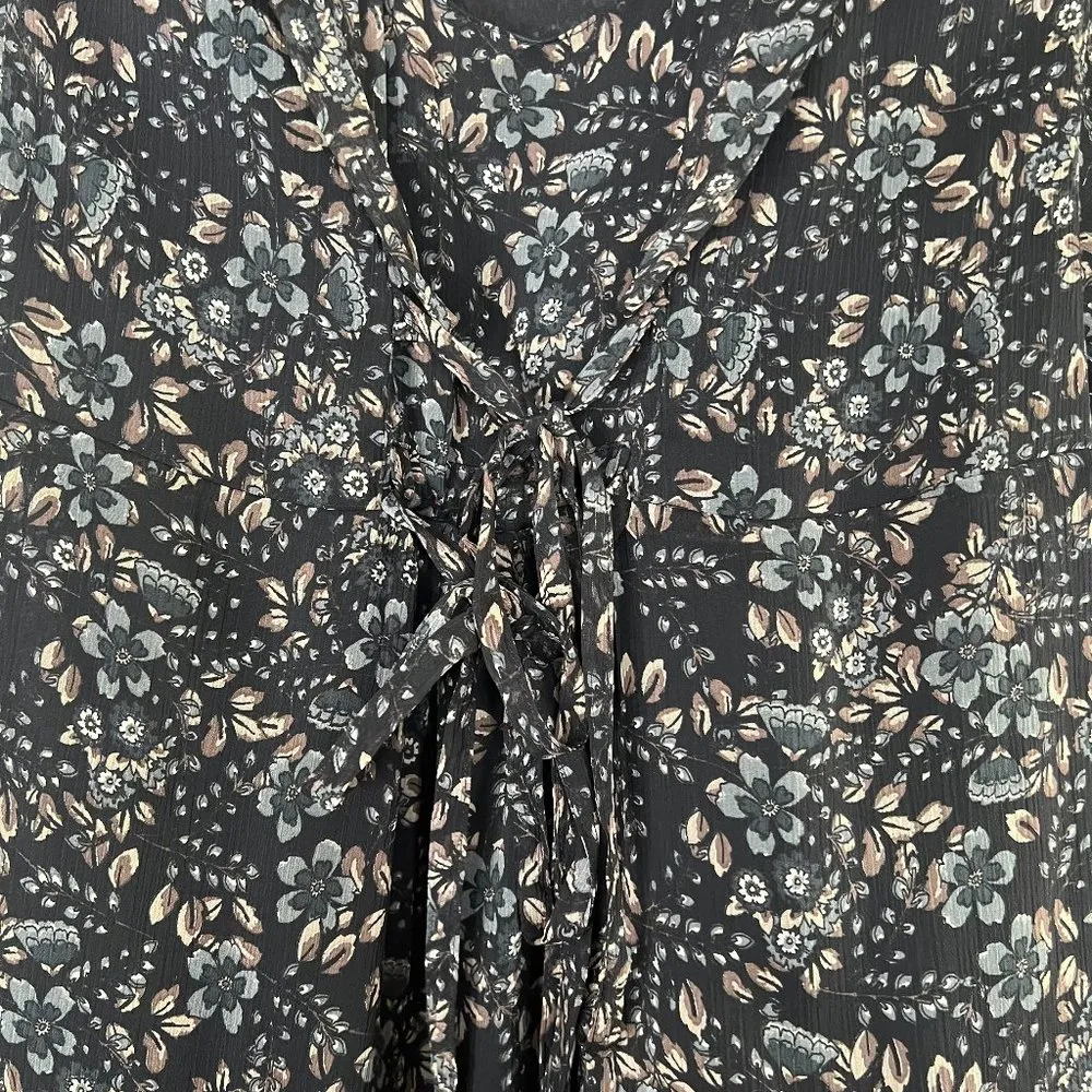 Patrizia Pepe Ditsy Floral Tie Front Flowy Short Sleeve Dress Black Size 6 - Image 3