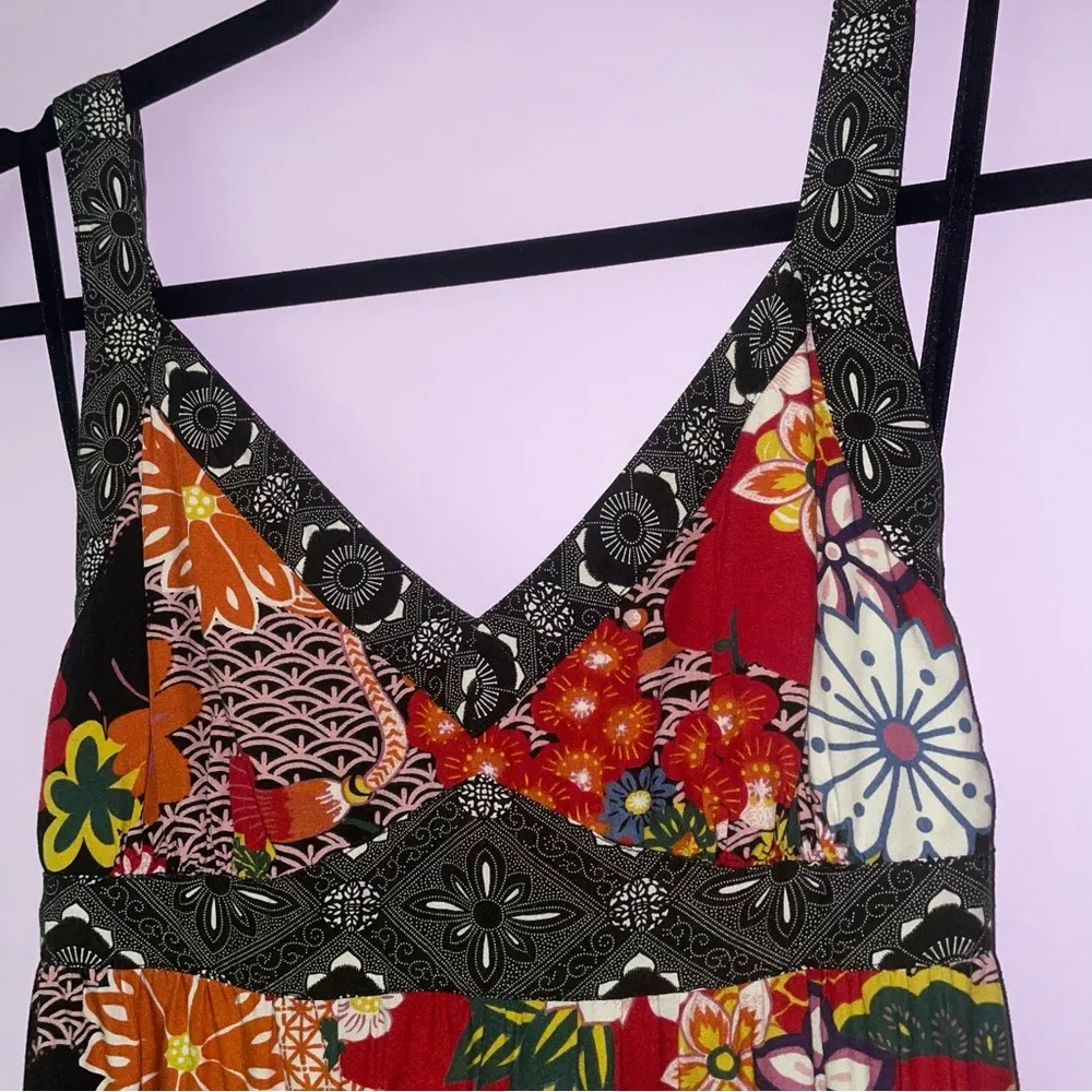 Lucky Brand Dress XS Red Japanese Floral Boho Print Halter Sundress Rayon - Image 4