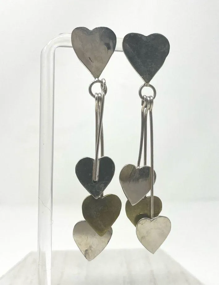 Sterling silver triple heart dangle post earrings, vintage - Image 5