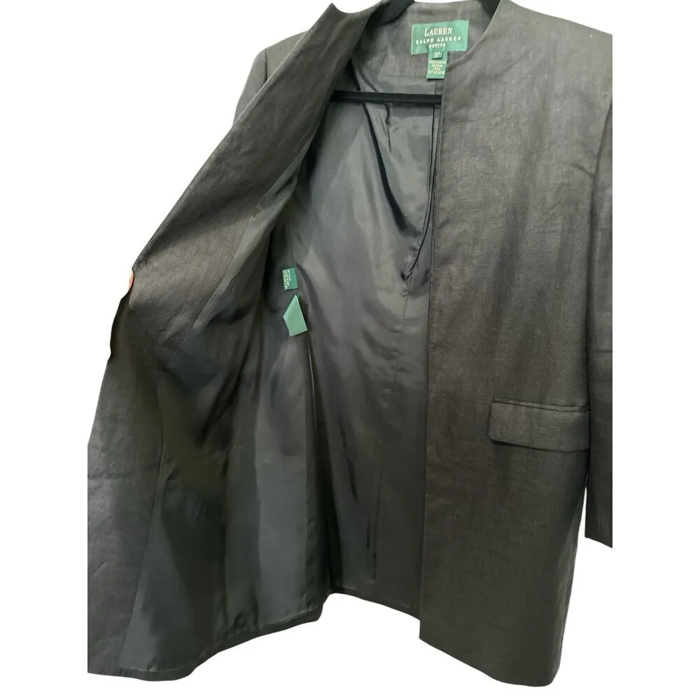Lauren by Ralph Lauren Long Blazer Sz 8P Minimalist Color Black Jacket 100%linen - Image 2