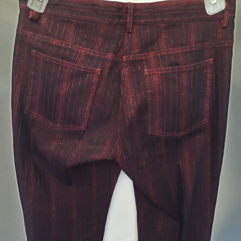 Elie Tahari Womens Pants Sz 6 Black Red Shimmer Stretch Retro Minimalist Stripe - Image 8