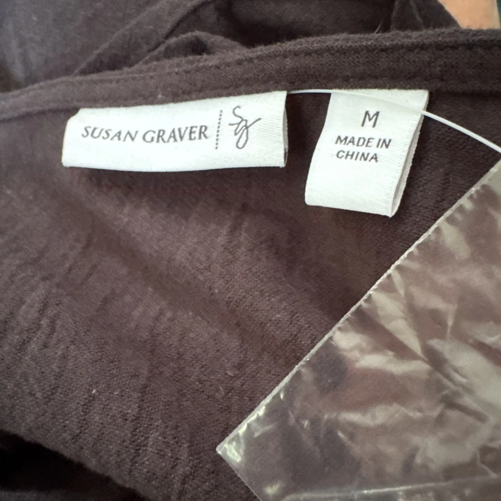 Susan Graver Women’s Tunic Blouse Black Sz M 100% cotton beaded roll tab - Image 3