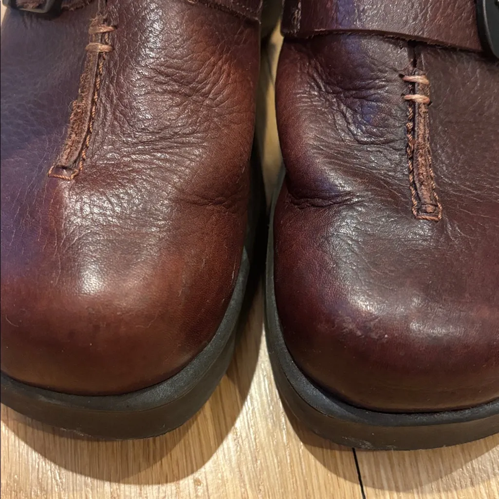 Vtg American Eagle Clogs Leather Chunky Mules Size 7 - Image 2