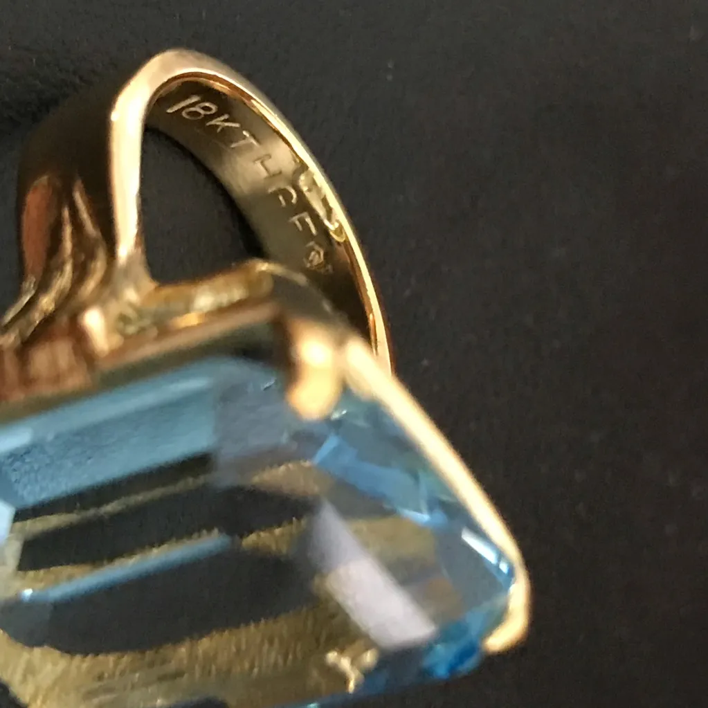Large Blue Glass Statement Ring 18KT Gold Filled Size 5 - Image 12