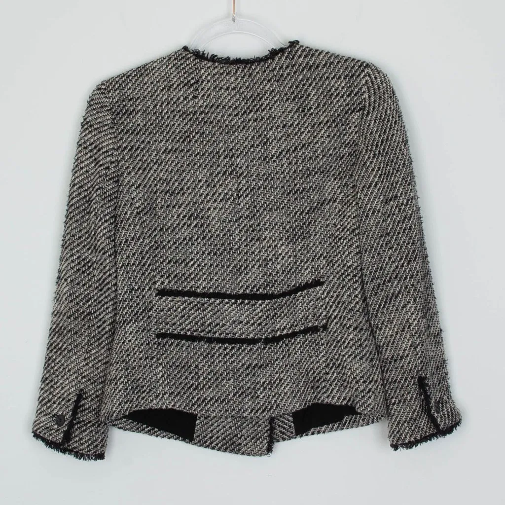 Loft Womens Double Breasted Tweed Blazer‎ Size 0 Black White Preppy Office Work - Image 8