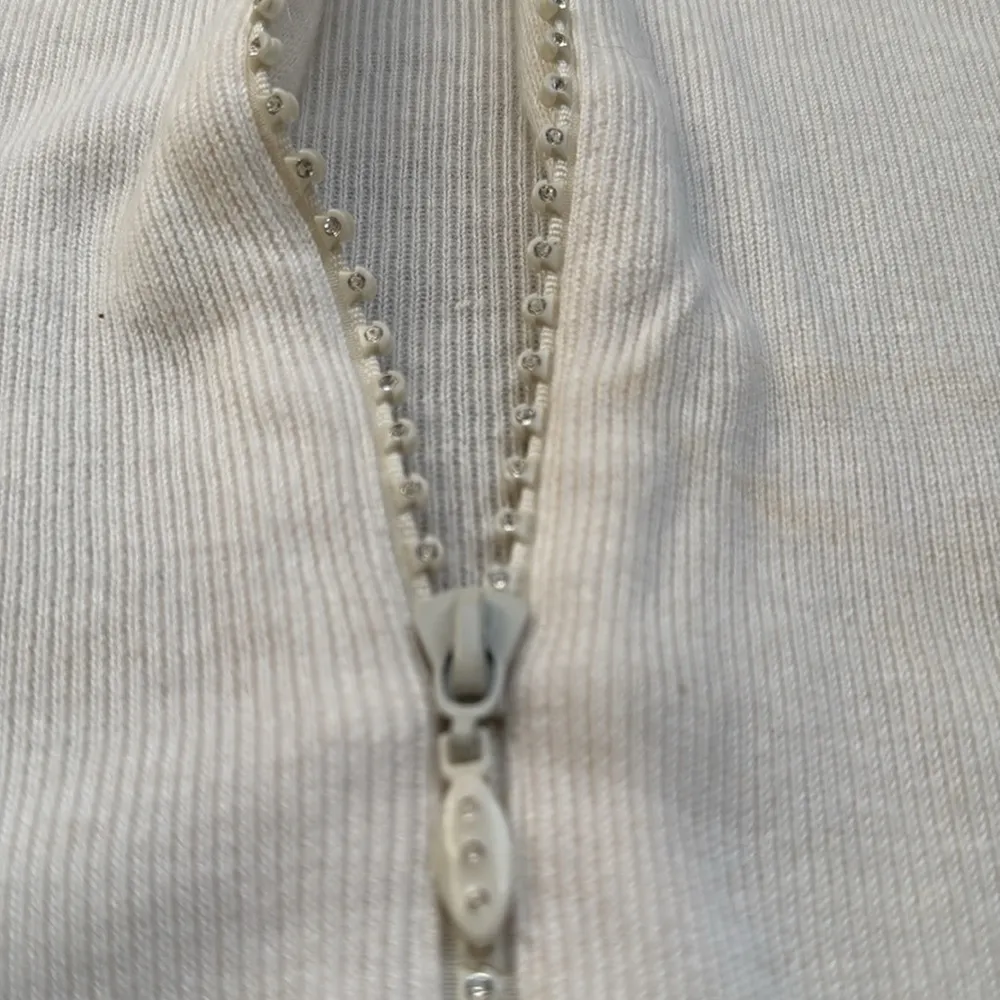 Vintage Kathi lee collection ivory rhinestone zipper sweater extra large 16/18 - Image 4