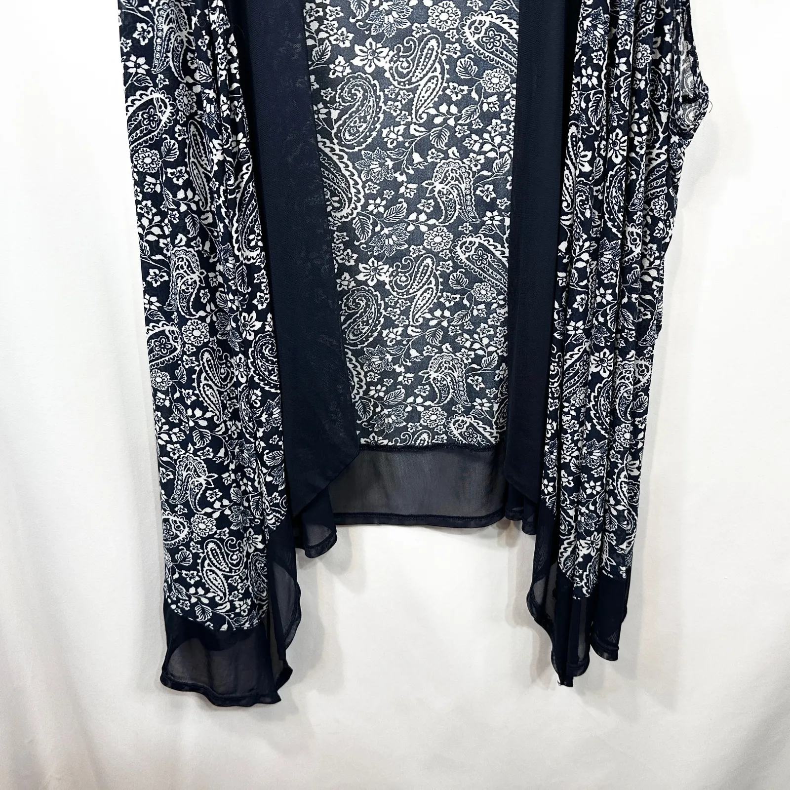 Catherines Plus Size 5X Shrug Navy Blue White Paisley Mesh Duster 1795 - Image 4